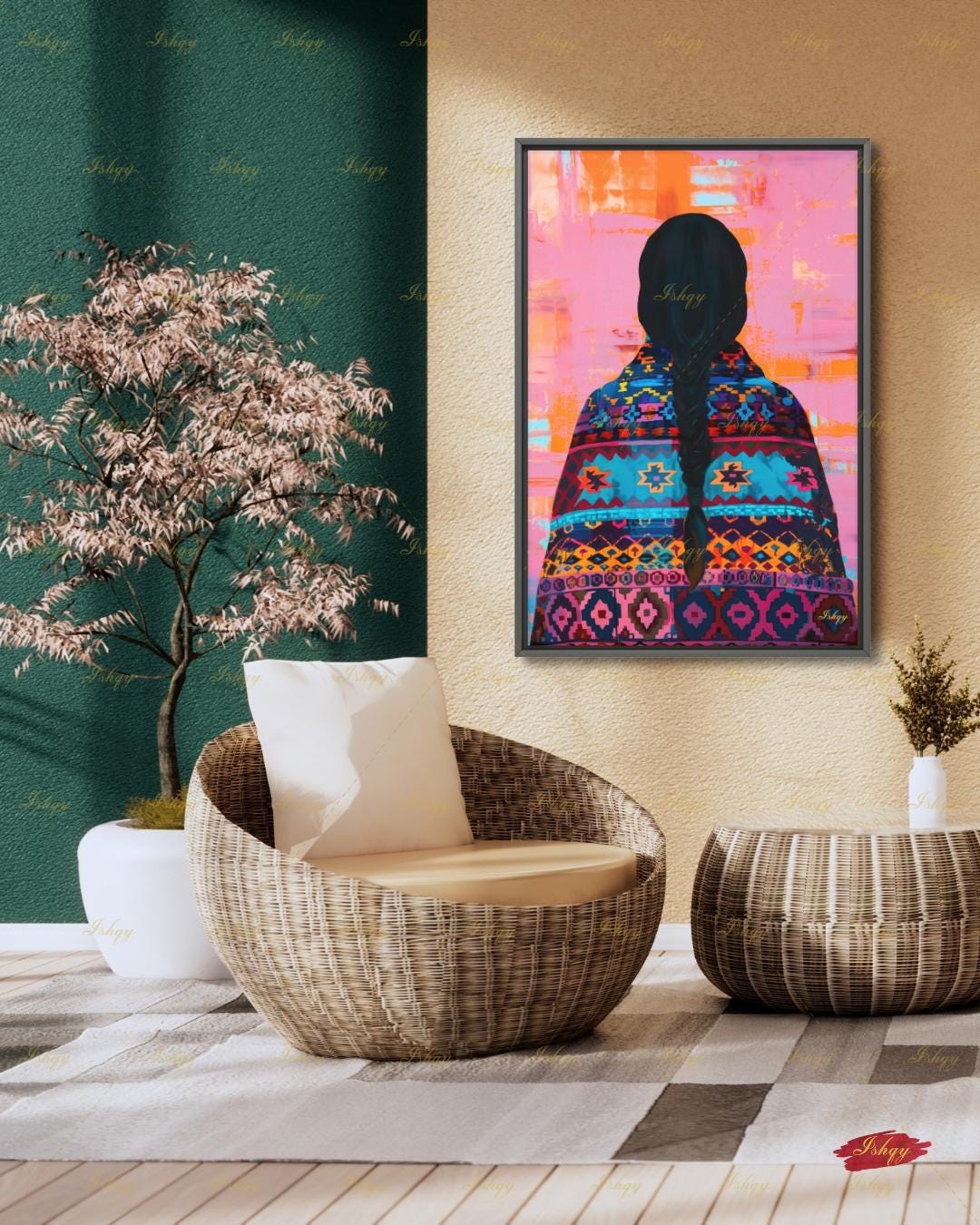 Navajo Woman Art Print - Traditional Native American Portrait for Southwest Home Decor, Vibrant Indigenous Culture Canvas or Framed Art