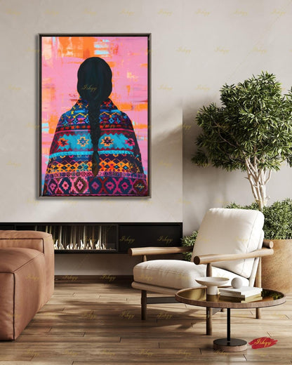 Navajo Woman Art Print - Traditional Native American Portrait for Southwest Home Decor, Vibrant Indigenous Culture Canvas or Framed Art