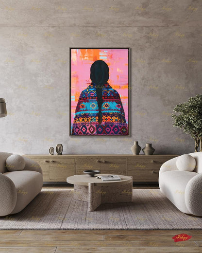 Navajo Woman Art Print - Traditional Native American Portrait for Southwest Home Decor, Vibrant Indigenous Culture Canvas or Framed Art