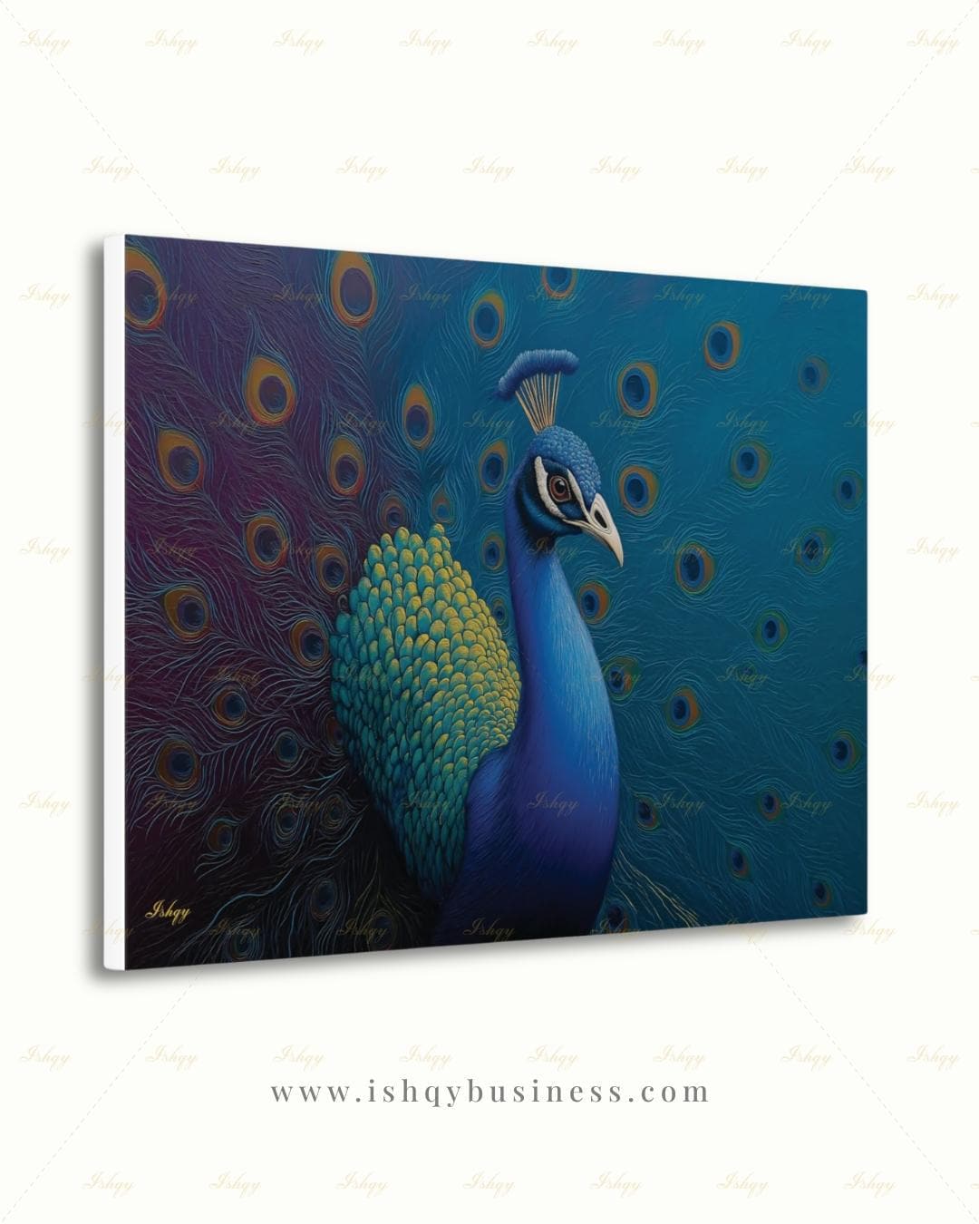 Peacock Wall Art Canvas Print, Blue Teal Bird Painting, Boho Glam Decor, Maximalist Botanical Style, Statement Living Room Artwork
