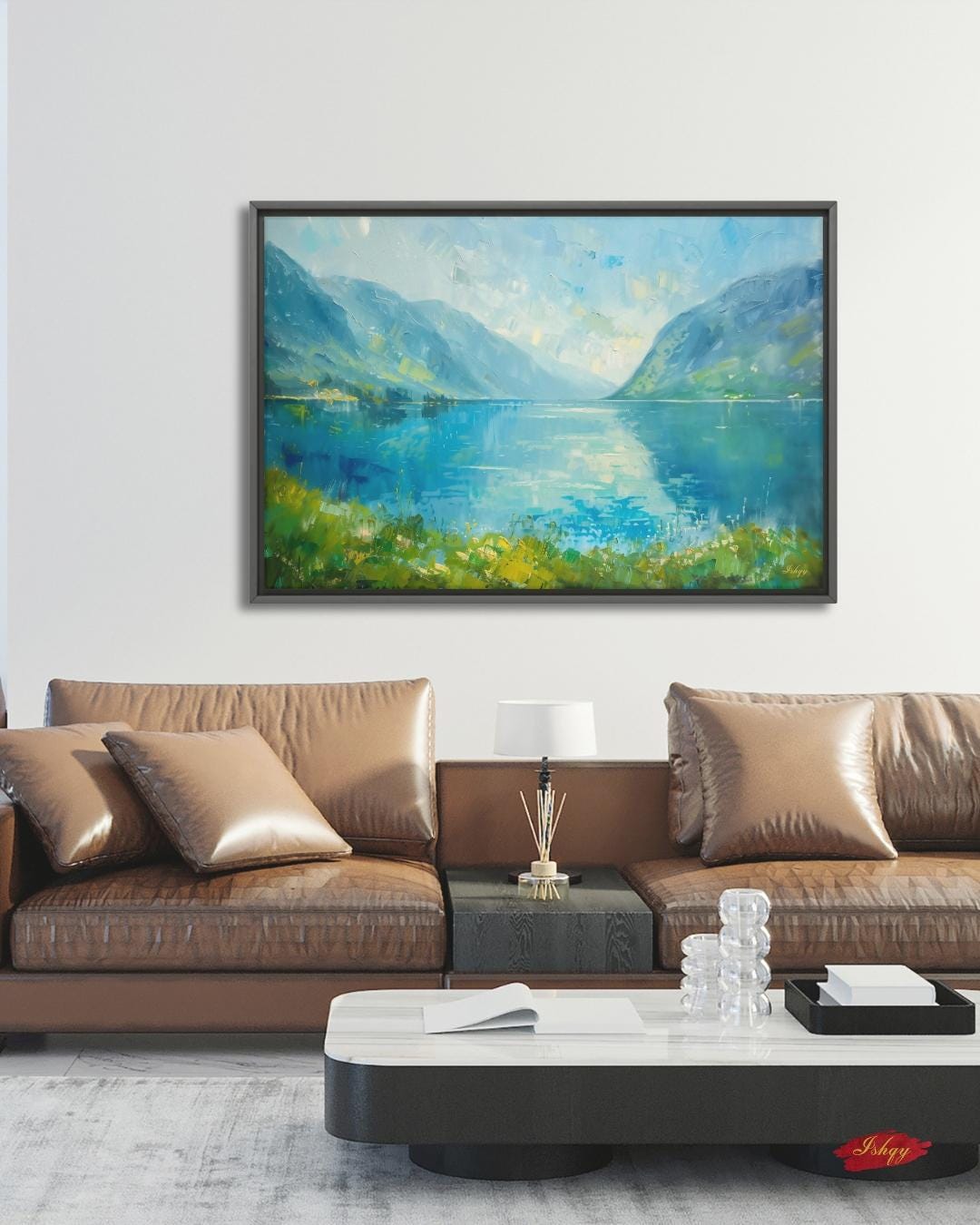 Norwegian Fjords Wall Art, Scandinavian Landscape Canvas Print, Nordic Lake Mountain Artwork, Blue Nature Decor for Living Room