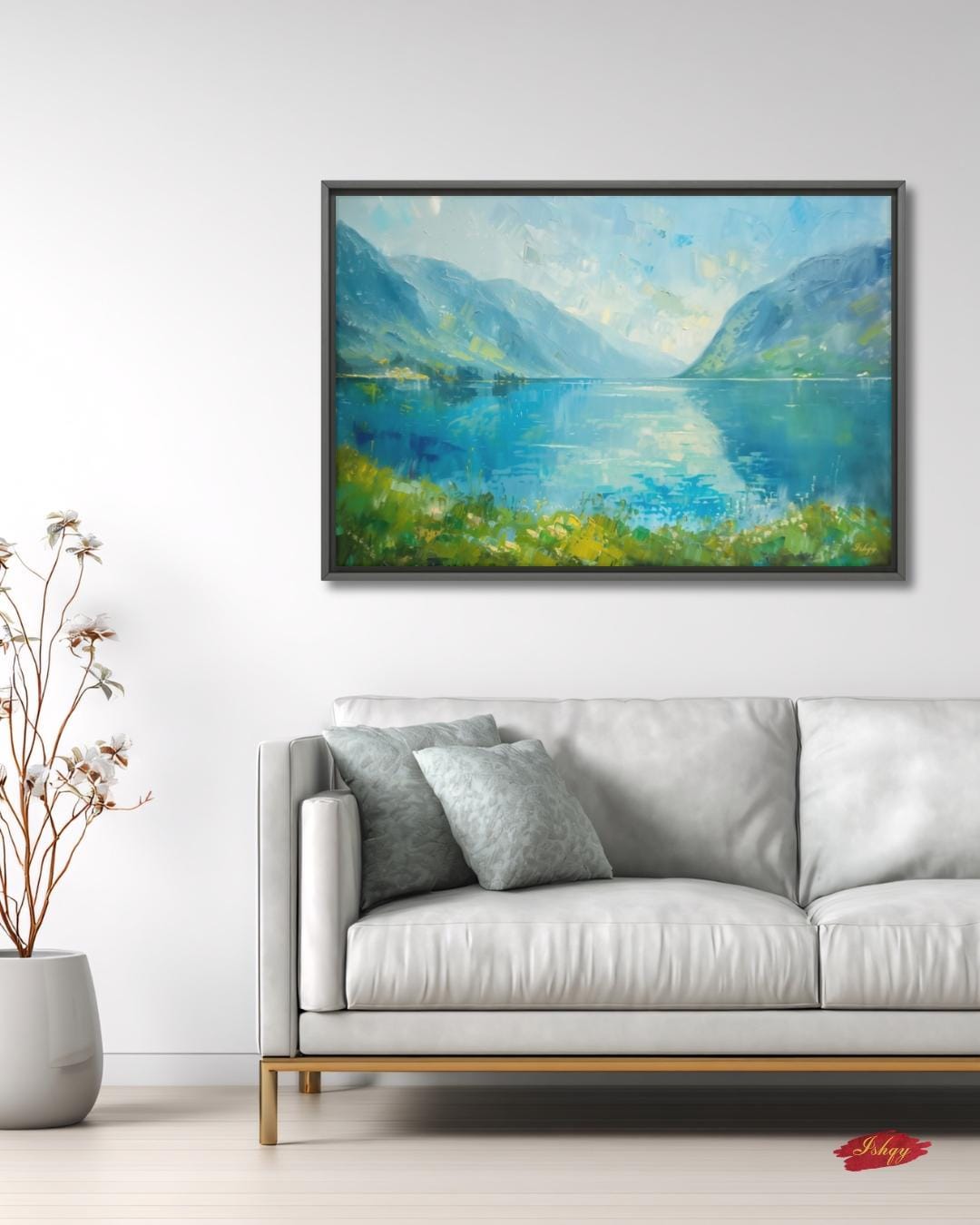 Norwegian Fjords Wall Art, Scandinavian Landscape Canvas Print, Nordic Lake Mountain Artwork, Blue Nature Decor for Living Room
