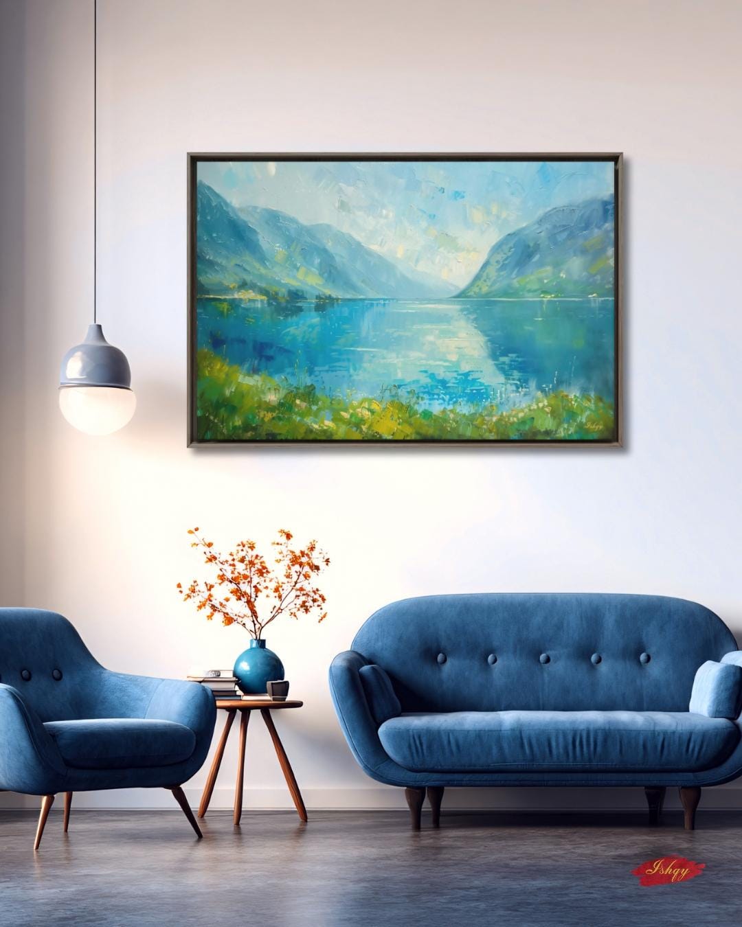 Norwegian Fjords Wall Art, Scandinavian Landscape Canvas Print, Nordic Lake Mountain Artwork, Blue Nature Decor for Living Room