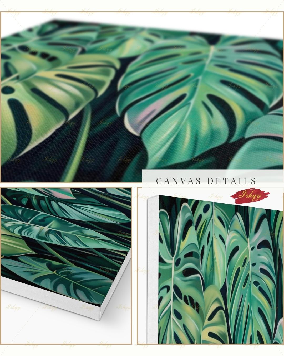 Monstera Leaf Wall Art, Tropical Botanical Canvas Print, Green Plant Decor, Modern Jungle Painting, Boho Living Room Bedroom Home Wall Decor