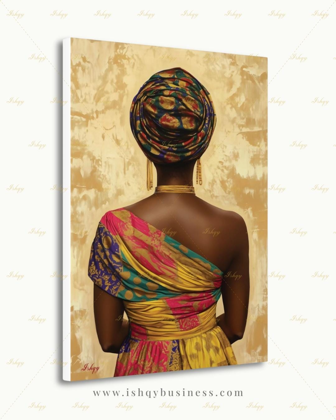 Nigerian Woman Wall Art, African Queen Canvas Print, Large Framed Black Excellence Decor, Afrocentric Heritage Gift, Vibrant Ankara Painting