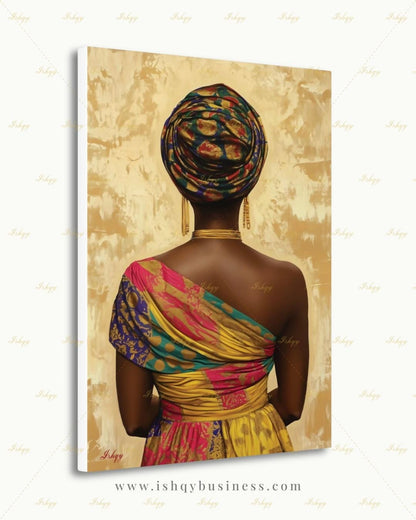 Nigerian Woman Wall Art, African Queen Canvas Print, Large Framed Black Excellence Decor, Afrocentric Heritage Gift, Vibrant Ankara Painting