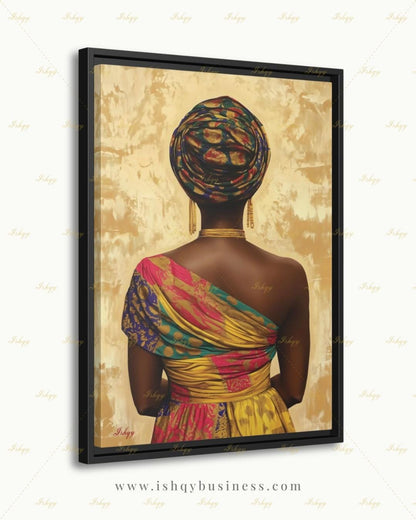 Nigerian Woman Wall Art, African Queen Canvas Print, Large Framed Black Excellence Decor, Afrocentric Heritage Gift, Vibrant Ankara Painting