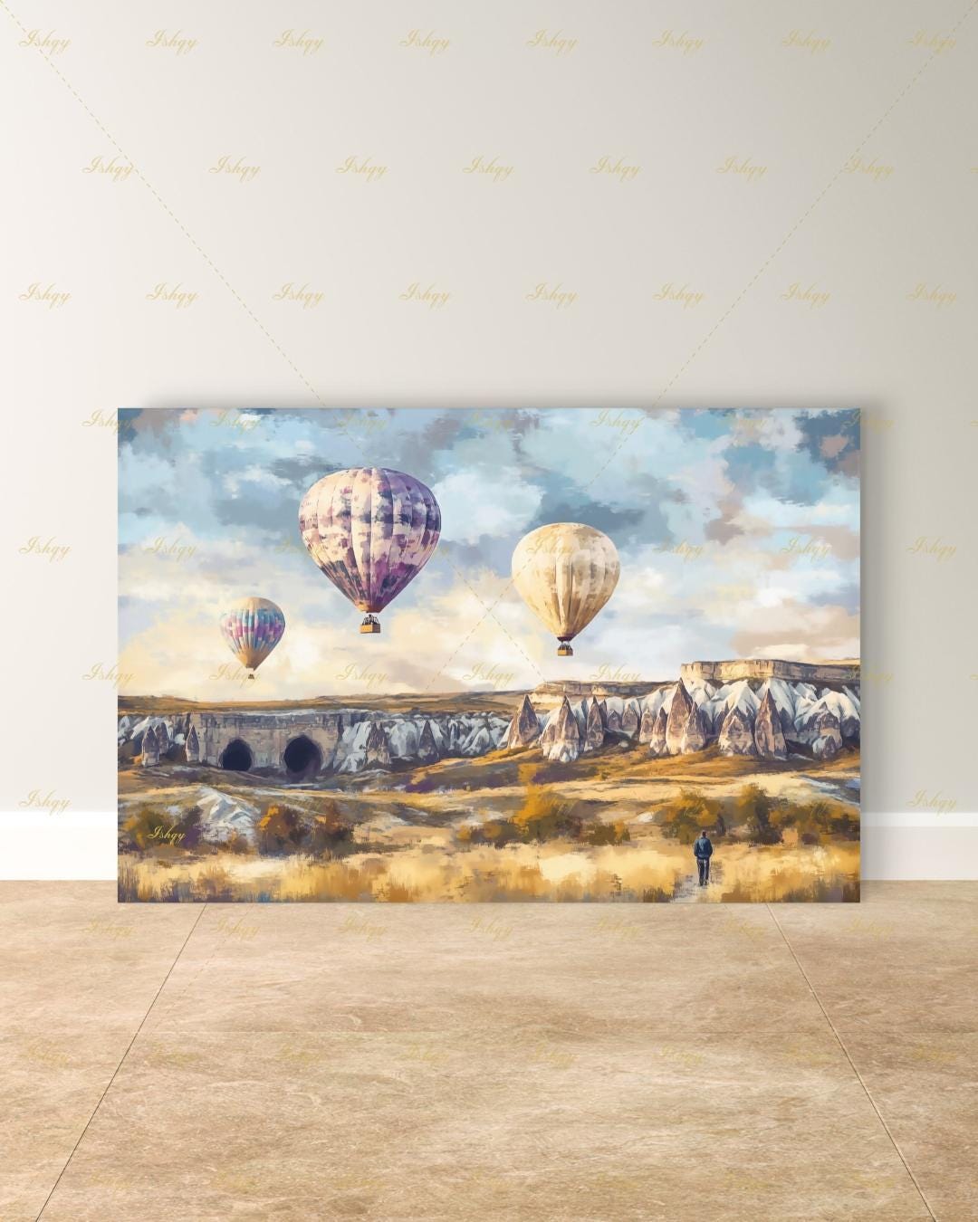 Cappadocia Turkey Wall Art, Hot Air Balloon Canvas Print, Large Framed Fairy Chimney Decor, Goreme Travel Gift, Anatolia Landscape Painting