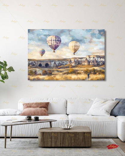 Cappadocia Turkey Wall Art, Hot Air Balloon Canvas Print, Large Framed Fairy Chimney Decor, Goreme Travel Gift, Anatolia Landscape Painting