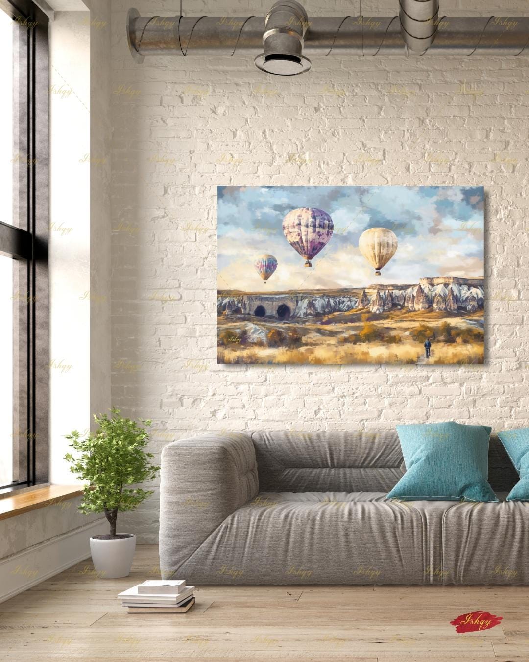 Cappadocia Turkey Wall Art, Hot Air Balloon Canvas Print, Large Framed Fairy Chimney Decor, Goreme Travel Gift, Anatolia Landscape Painting