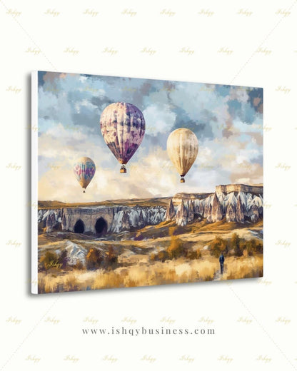 Cappadocia Turkey Wall Art, Hot Air Balloon Canvas Print, Large Framed Fairy Chimney Decor, Goreme Travel Gift, Anatolia Landscape Painting