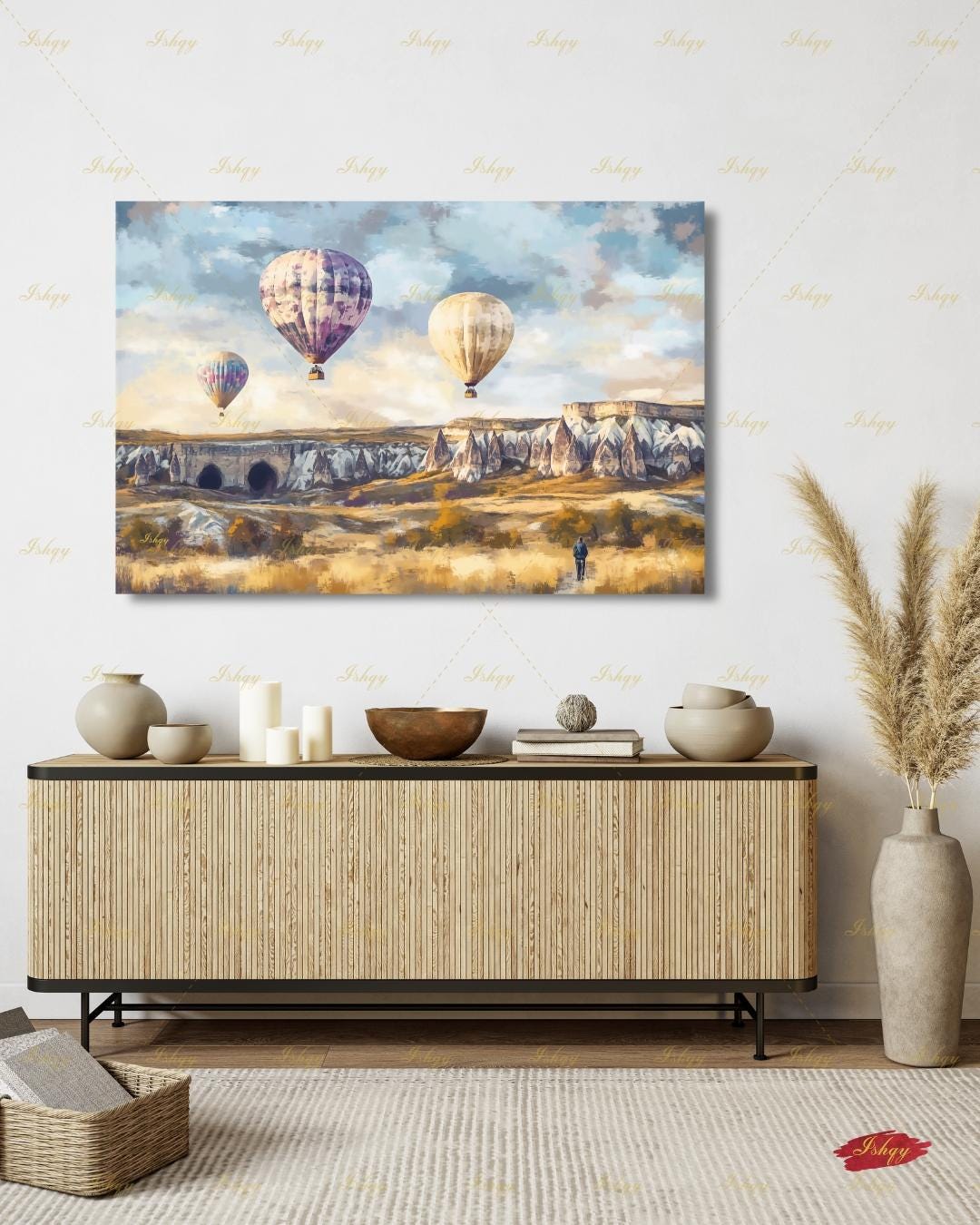 Cappadocia Turkey Wall Art, Hot Air Balloon Canvas Print, Large Framed Fairy Chimney Decor, Goreme Travel Gift, Anatolia Landscape Painting