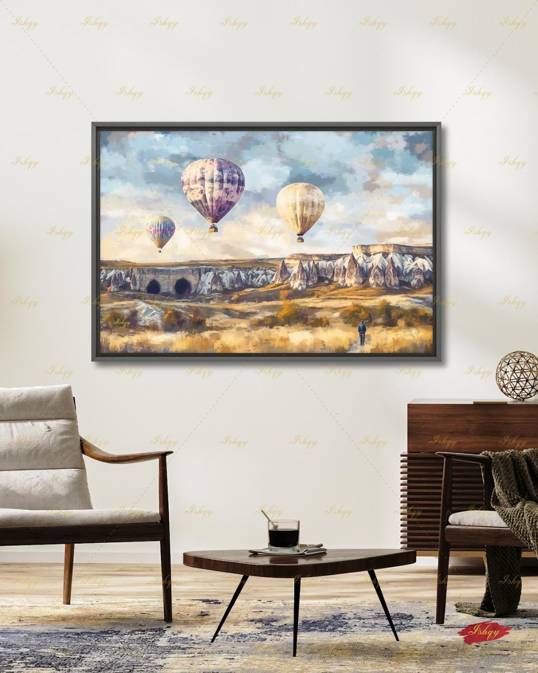 Cappadocia Turkey Wall Art, Hot Air Balloon Canvas Print, Large Framed Fairy Chimney Decor, Goreme Travel Gift, Anatolia Landscape Painting