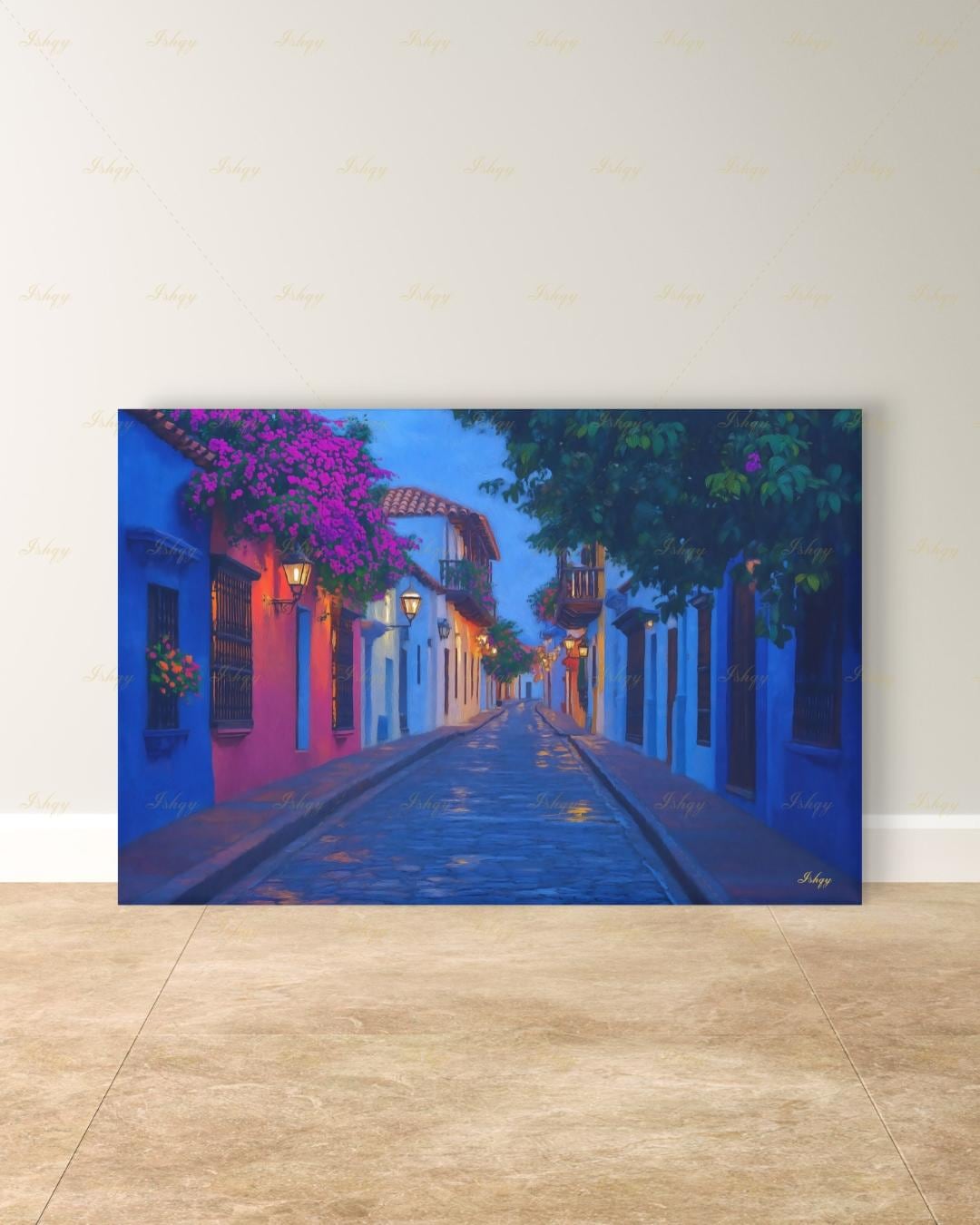 Cartagena Wall Art, Colombia Street Scene Canvas Print, Colorful Colonial Architecture Painting, Latin Travel Decor, Large Living Room Art