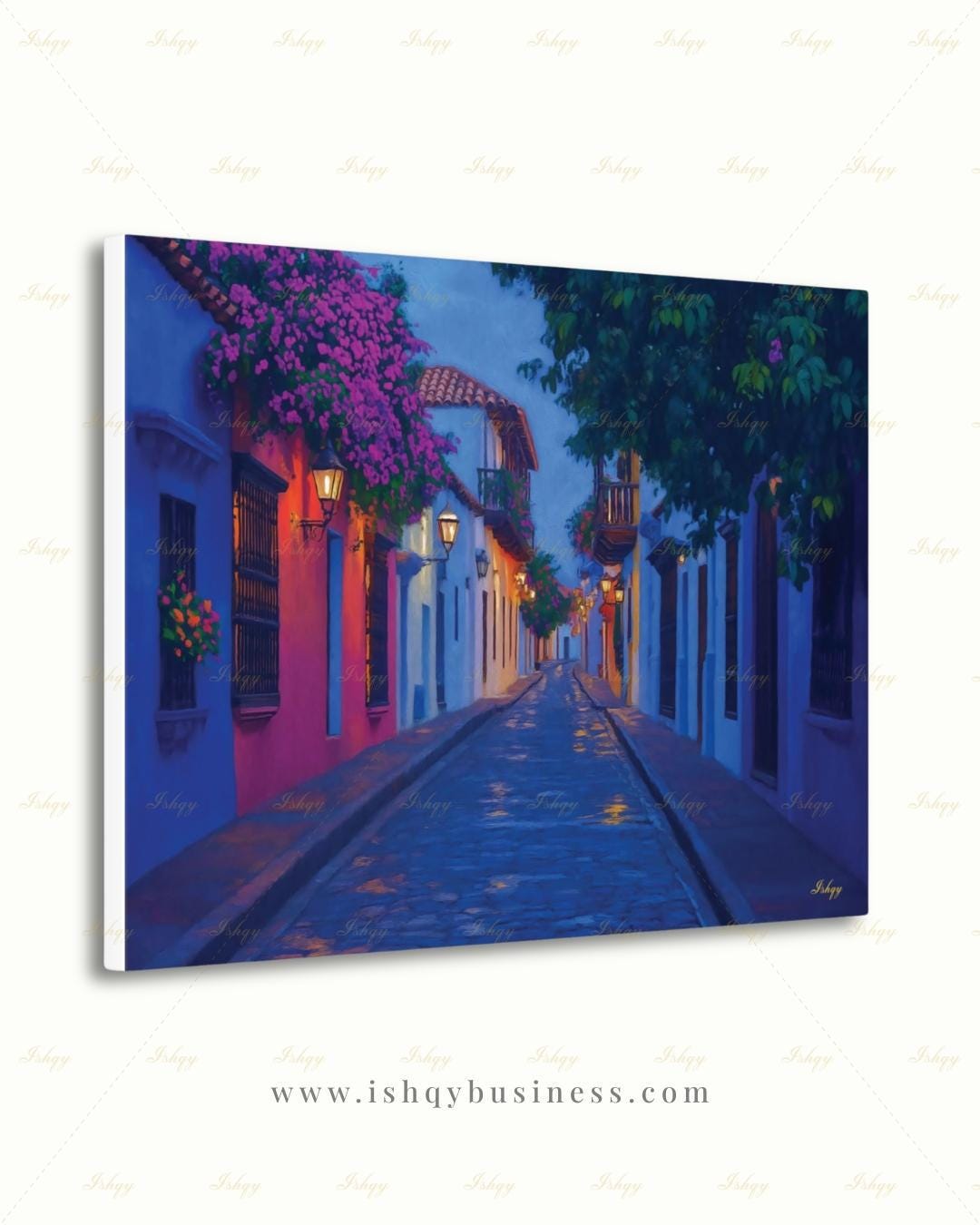 Cartagena Wall Art, Colombia Street Scene Canvas Print, Colorful Colonial Architecture Painting, Latin Travel Decor, Large Living Room Art