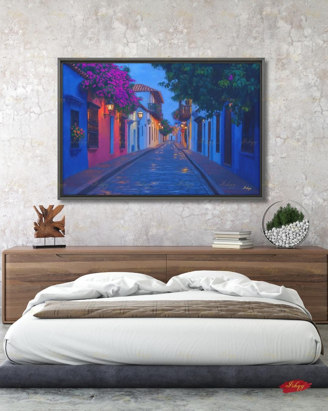 Cartagena Wall Art, Colombia Street Scene Canvas Print, Colorful Colonial Architecture Painting, Latin Travel Decor, Large Living Room Art