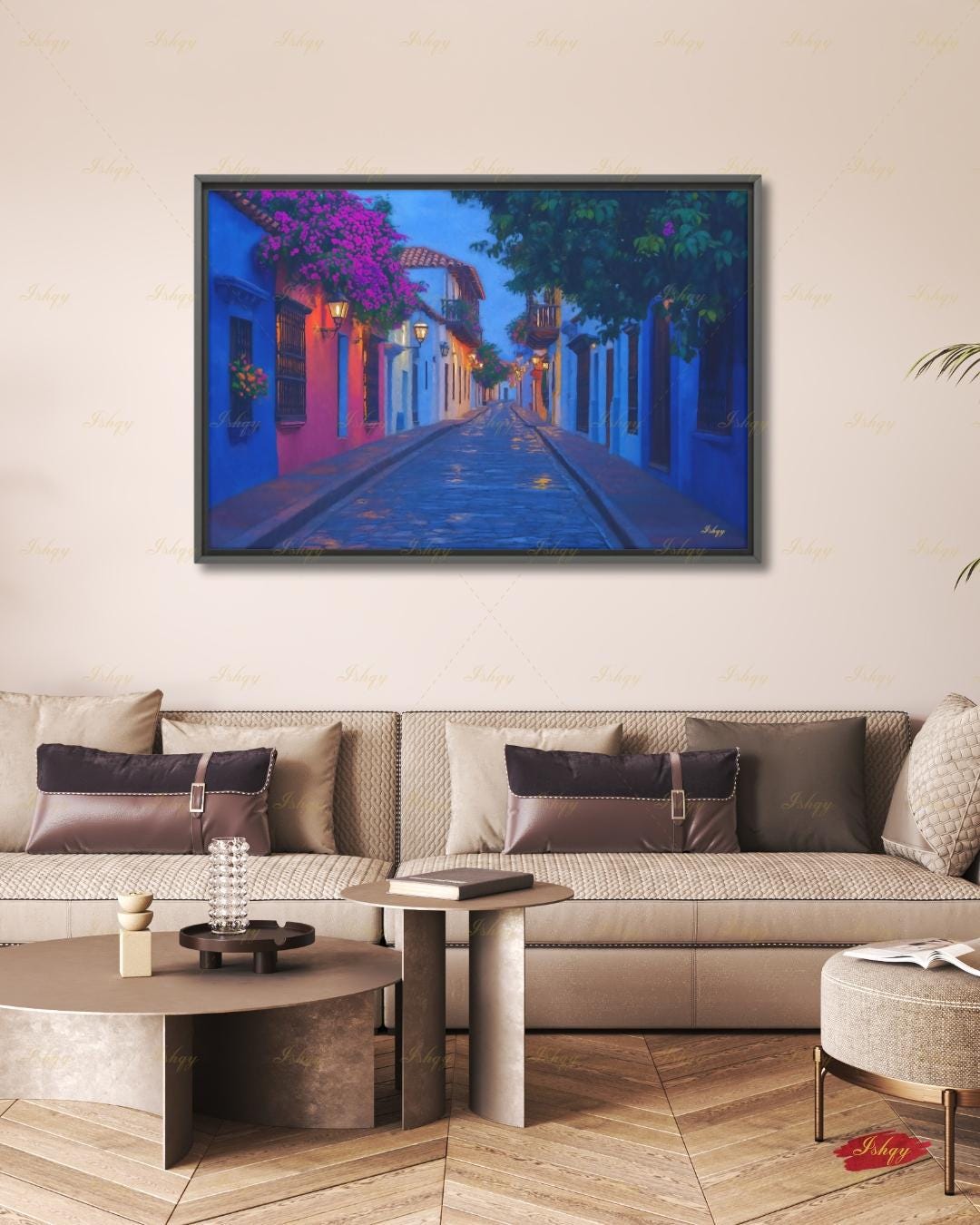 Cartagena Wall Art, Colombia Street Scene Canvas Print, Colorful Colonial Architecture Painting, Latin Travel Decor, Large Living Room Art