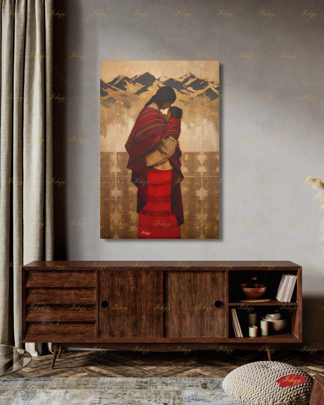 Quechua Woman Wall Art, Andean Heritage Canvas Print, Large Framed Peru Decor, South American Travel Gift, Vibrant Folk Art Painting