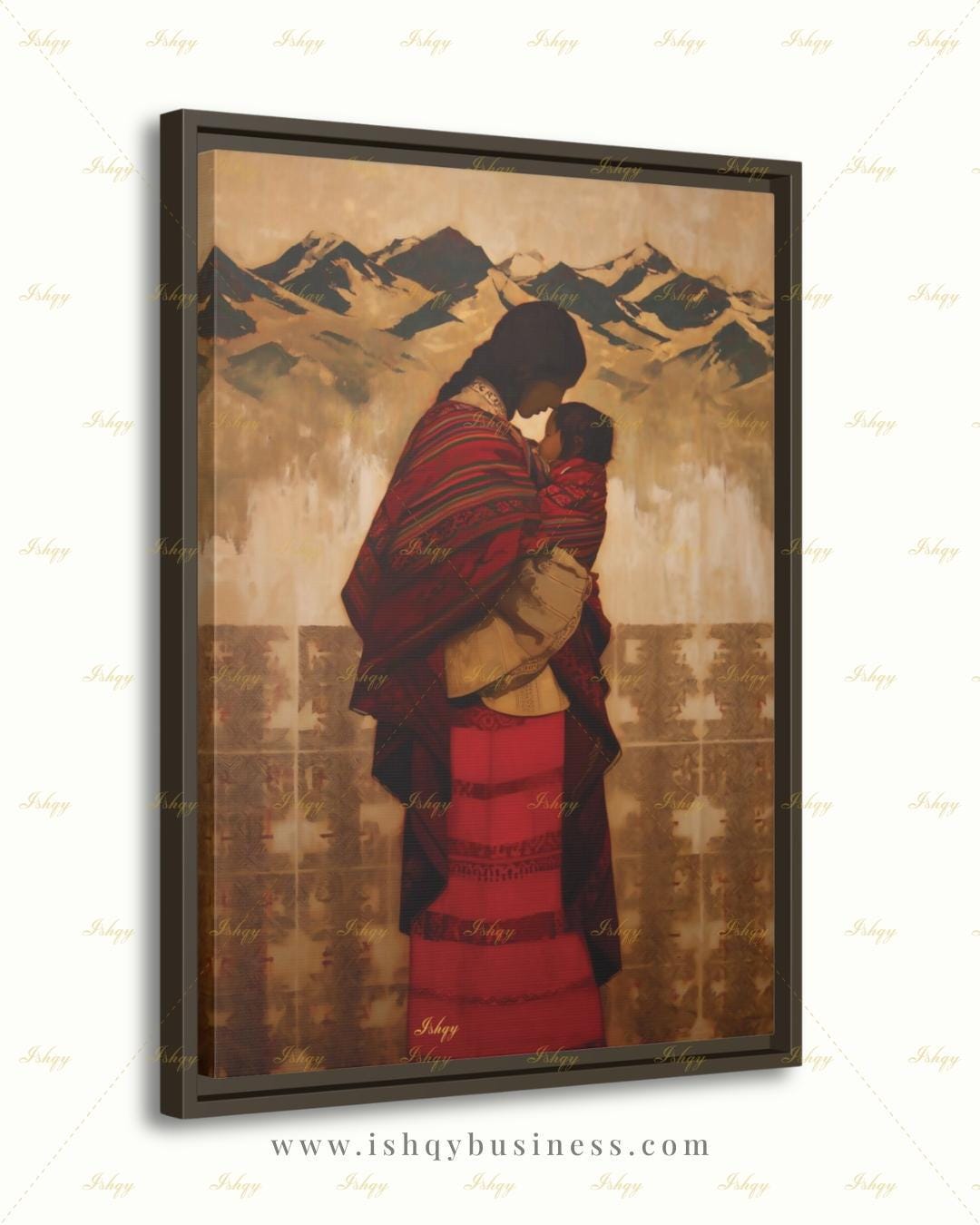Quechua Woman Wall Art, Andean Heritage Canvas Print, Large Framed Peru Decor, South American Travel Gift, Vibrant Folk Art Painting