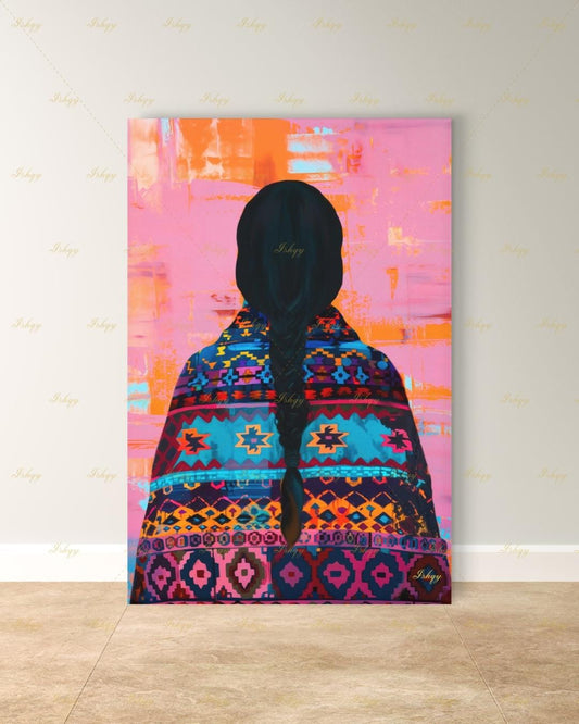 Navajo Woman Art Print - Traditional Native American Portrait for Southwest Home Decor, Vibrant Indigenous Culture Canvas or Framed Art