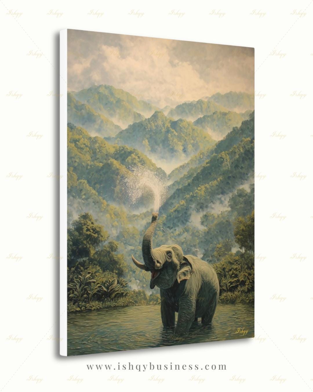 Elephant Wall Art Canvas Print, Misty Jungle Landscape, Tropical Rainforest Wildlife Decor, Safari Nursery Wall Decor, Nature Lover Gift Art