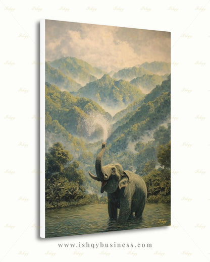 Elephant Wall Art Canvas Print, Misty Jungle Landscape, Tropical Rainforest Wildlife Decor, Safari Nursery Wall Decor, Nature Lover Gift Art