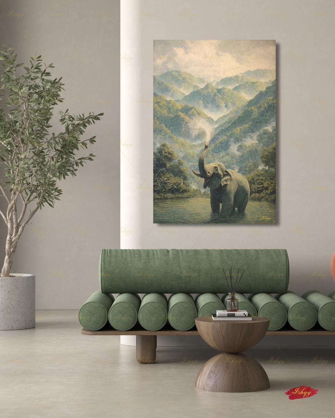 Elephant Wall Art Canvas Print, Misty Jungle Landscape, Tropical Rainforest Wildlife Decor, Safari Nursery Wall Decor, Nature Lover Gift Art