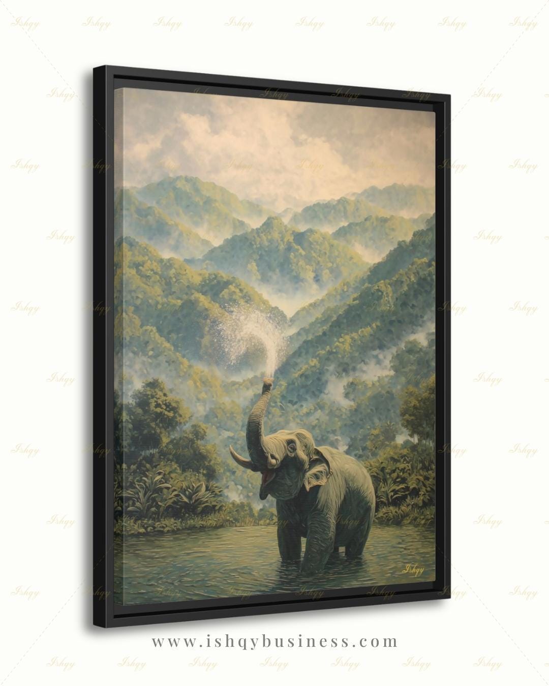 Elephant Wall Art Canvas Print, Misty Jungle Landscape, Tropical Rainforest Wildlife Decor, Safari Nursery Wall Decor, Nature Lover Gift Art