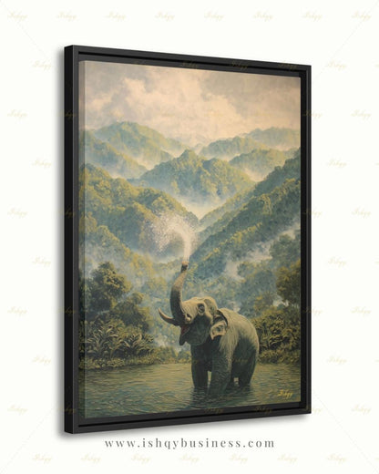 Elephant Wall Art Canvas Print, Misty Jungle Landscape, Tropical Rainforest Wildlife Decor, Safari Nursery Wall Decor, Nature Lover Gift Art