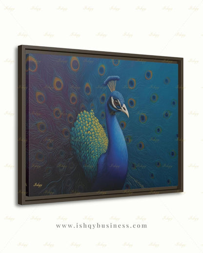 Peacock Wall Art Canvas Print, Blue Teal Bird Painting, Boho Glam Decor, Maximalist Botanical Style, Statement Living Room Artwork