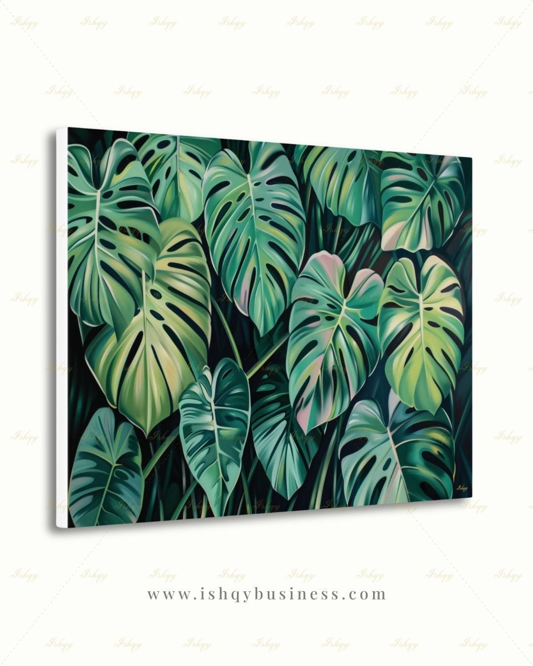 Monstera Leaf Wall Art, Tropical Botanical Canvas Print, Green Plant Decor, Modern Jungle Painting, Boho Living Room Bedroom Home Wall Decor