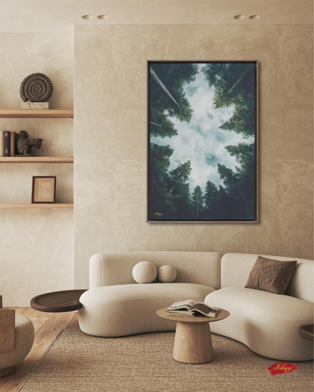 Forest Wall Art, Looking Up Trees Print, Redwood Canopy Canvas, Moody Nature Landscape, Pine Tree Sky View, Large Wall Decor Gift, Cabin Art