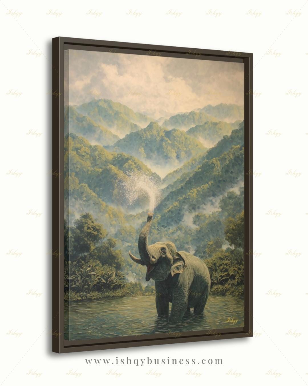 Elephant Wall Art Canvas Print, Misty Jungle Landscape, Tropical Rainforest Wildlife Decor, Safari Nursery Wall Decor, Nature Lover Gift Art