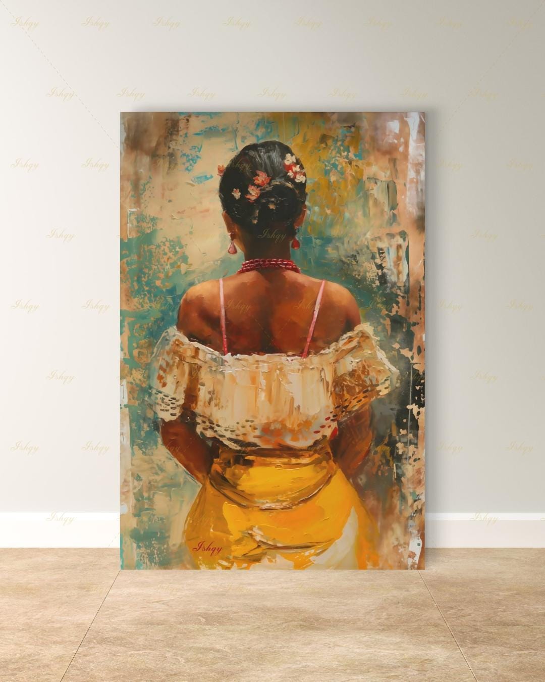 Brazilian Woman Wall Art Canvas Print, Afro Brazilian Portrait Painting, Bahia Decor, Colorful Figurative Art, Boho Decor Gift Framed Canvas