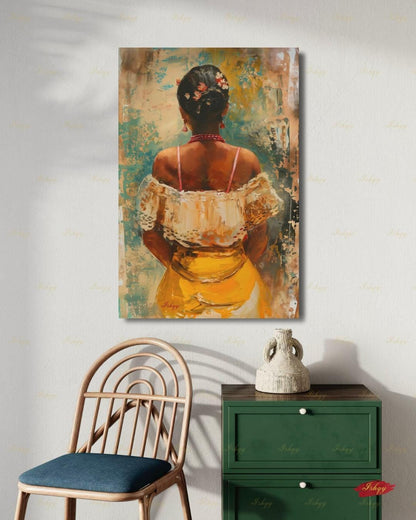 Brazilian Woman Wall Art Canvas Print, Afro Brazilian Portrait Painting, Bahia Decor, Colorful Figurative Art, Boho Decor Gift Framed Canvas