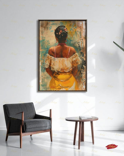 Brazilian Woman Wall Art Canvas Print, Afro Brazilian Portrait Painting, Bahia Decor, Colorful Figurative Art, Boho Decor Gift Framed Canvas