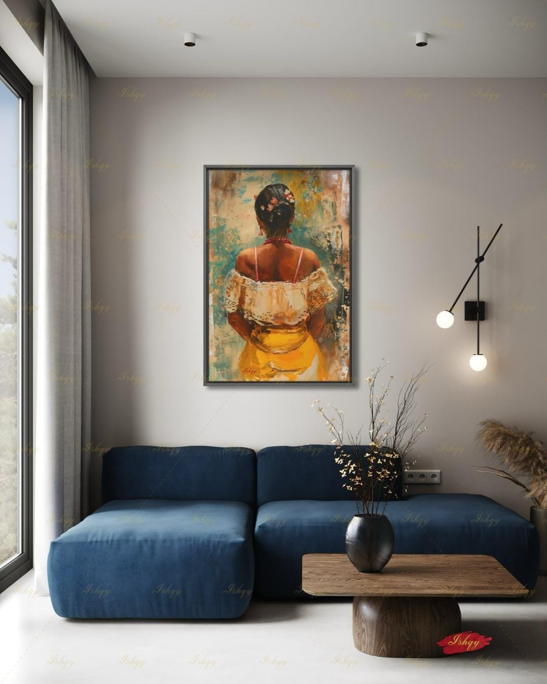 Brazilian Woman Wall Art Canvas Print, Afro Brazilian Portrait Painting, Bahia Decor, Colorful Figurative Art, Boho Decor Gift Framed Canvas