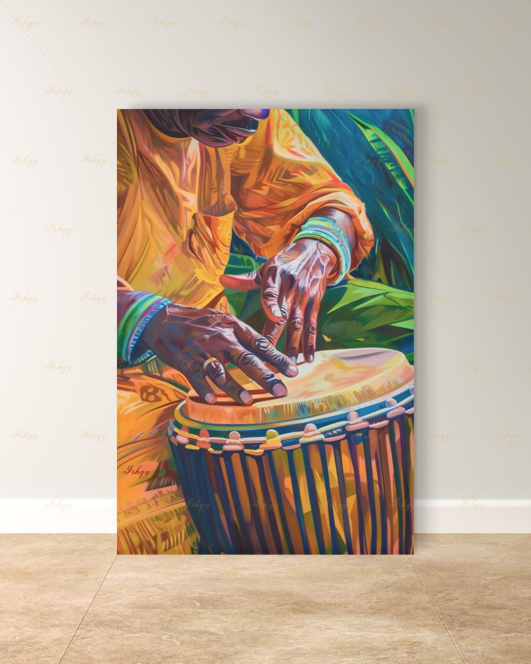 Garifuna Wall Art Canvas Print, Afro-Caribbean Drum Painting Print, Tribal Music Wall Decor, Vibrant Percussion Framed Art for Home
