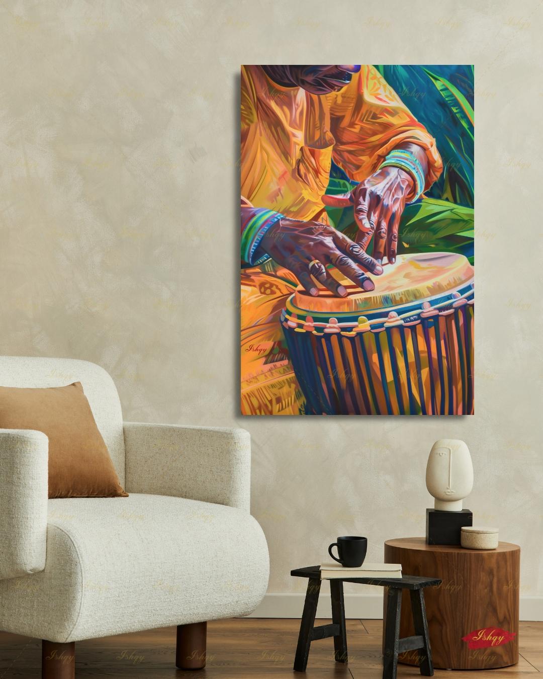 Garifuna Wall Art Canvas Print, Afro-Caribbean Drum Painting Print, Tribal Music Wall Decor, Vibrant Percussion Framed Art for Home