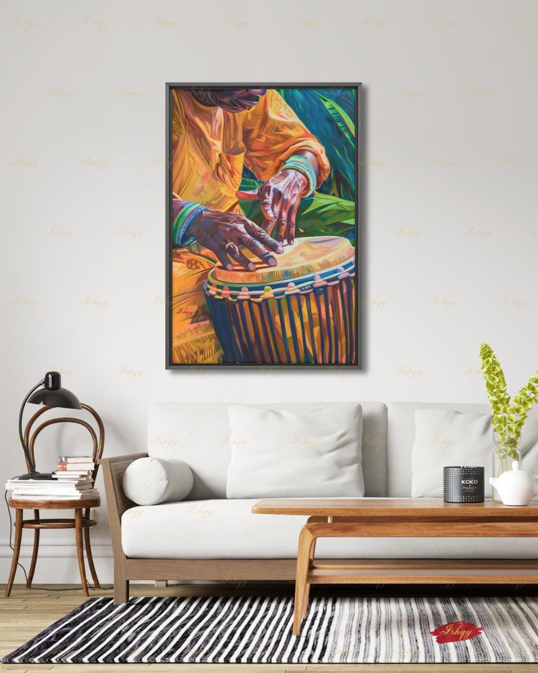 Garifuna Wall Art Canvas Print, Afro-Caribbean Drum Painting Print, Tribal Music Wall Decor, Vibrant Percussion Framed Art for Home