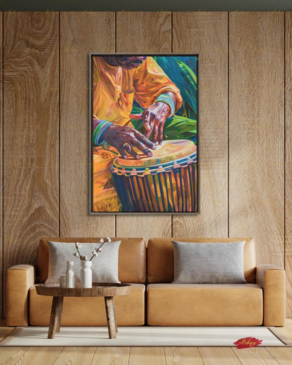 Garifuna Wall Art Canvas Print, Afro-Caribbean Drum Painting Print, Tribal Music Wall Decor, Vibrant Percussion Framed Art for Home