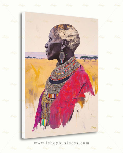 Maasai Woman Wall Art, African Woman Portrait Print, Tribal Canvas, Black Woman Art, Boho Living Room Decor, Framed Canvas, Kenya Art Gift