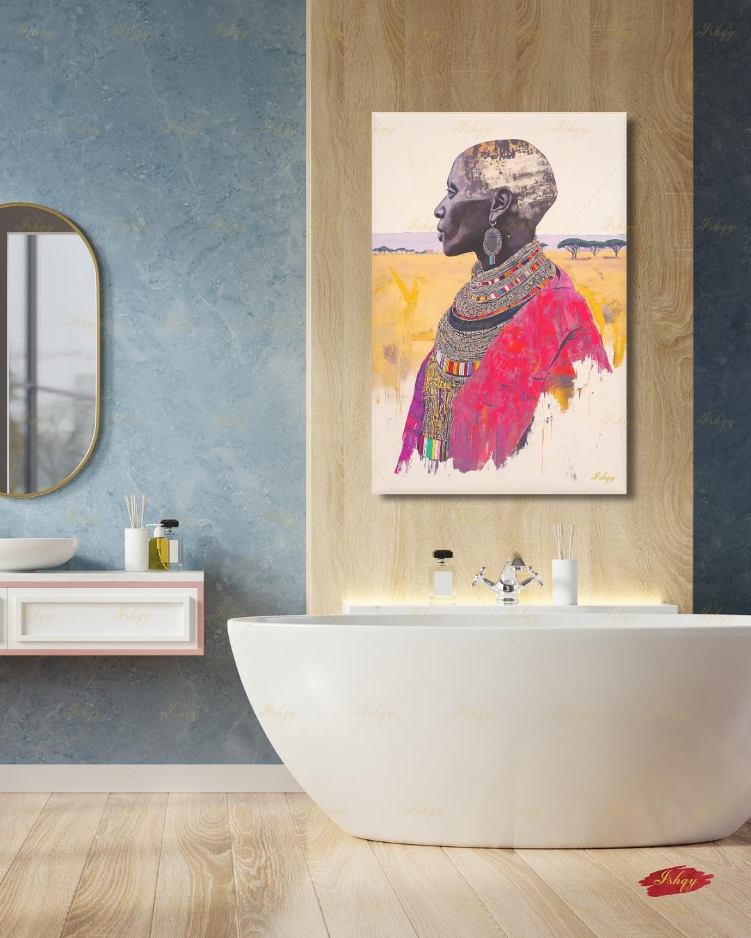 Maasai Woman Wall Art, African Woman Portrait Print, Tribal Canvas, Black Woman Art, Boho Living Room Decor, Framed Canvas, Kenya Art Gift