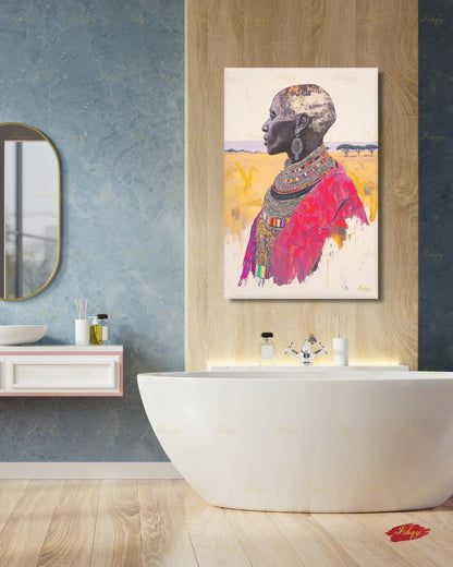 Maasai Woman Wall Art, African Woman Portrait Print, Tribal Canvas, Black Woman Art, Boho Living Room Decor, Framed Canvas, Kenya Art Gift