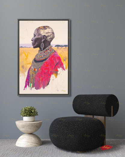 Maasai Woman Wall Art, African Woman Portrait Print, Tribal Canvas, Black Woman Art, Boho Living Room Decor, Framed Canvas, Kenya Art Gift