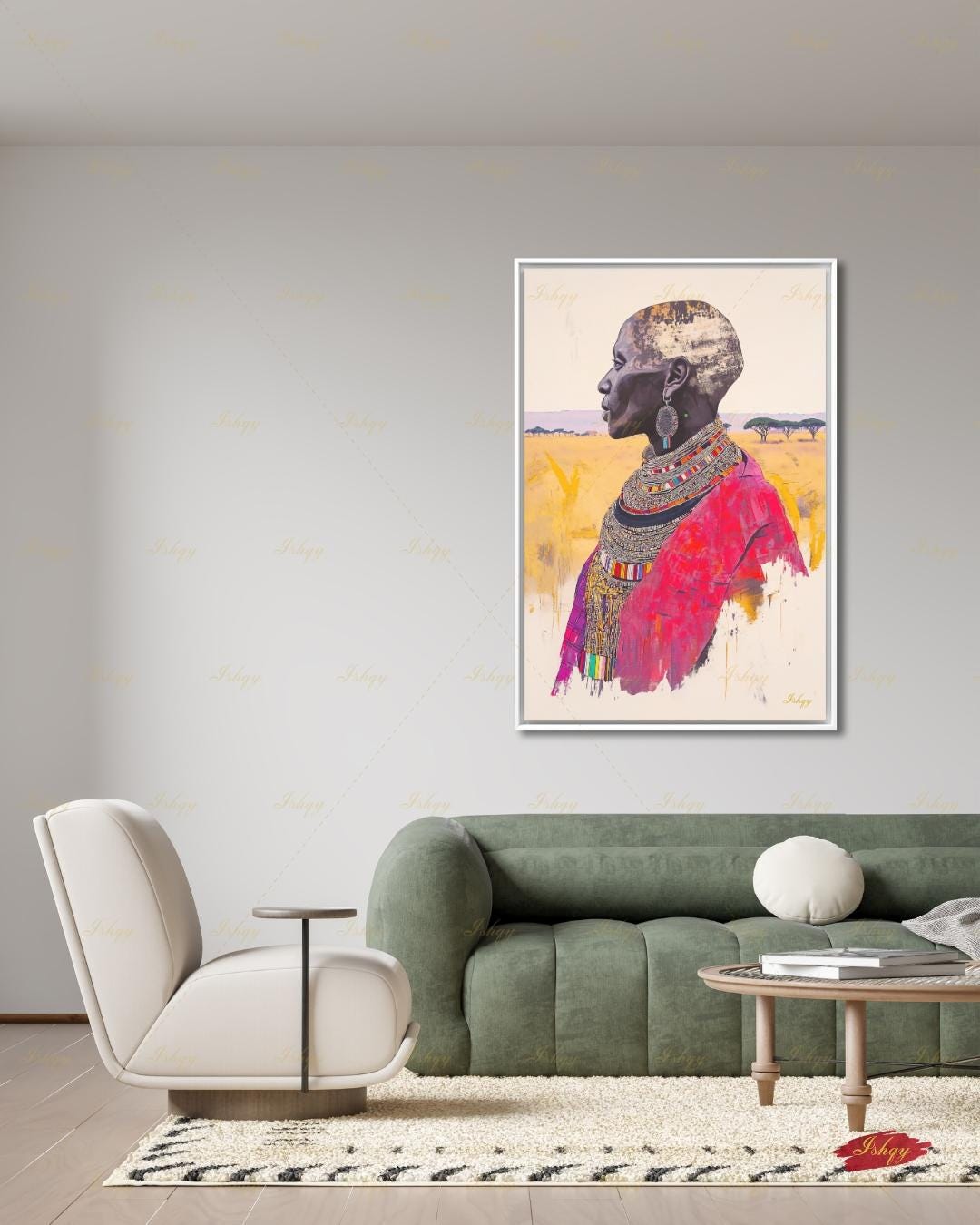Maasai Woman Wall Art, African Woman Portrait Print, Tribal Canvas, Black Woman Art, Boho Living Room Decor, Framed Canvas, Kenya Art Gift