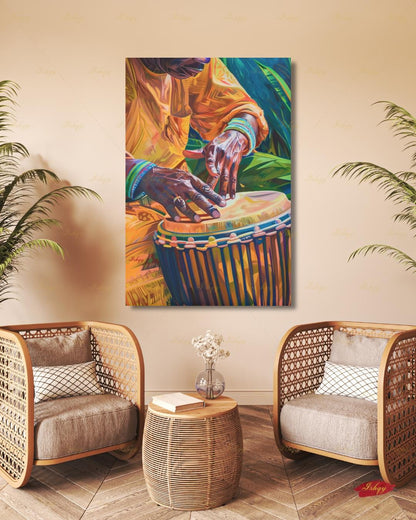 Garifuna Wall Art Canvas Print, Afro-Caribbean Drum Painting Print, Tribal Music Wall Decor, Vibrant Percussion Framed Art for Home