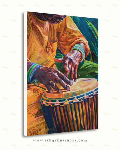 Garifuna Wall Art Canvas Print, Afro-Caribbean Drum Painting Print, Tribal Music Wall Decor, Vibrant Percussion Framed Art for Home
