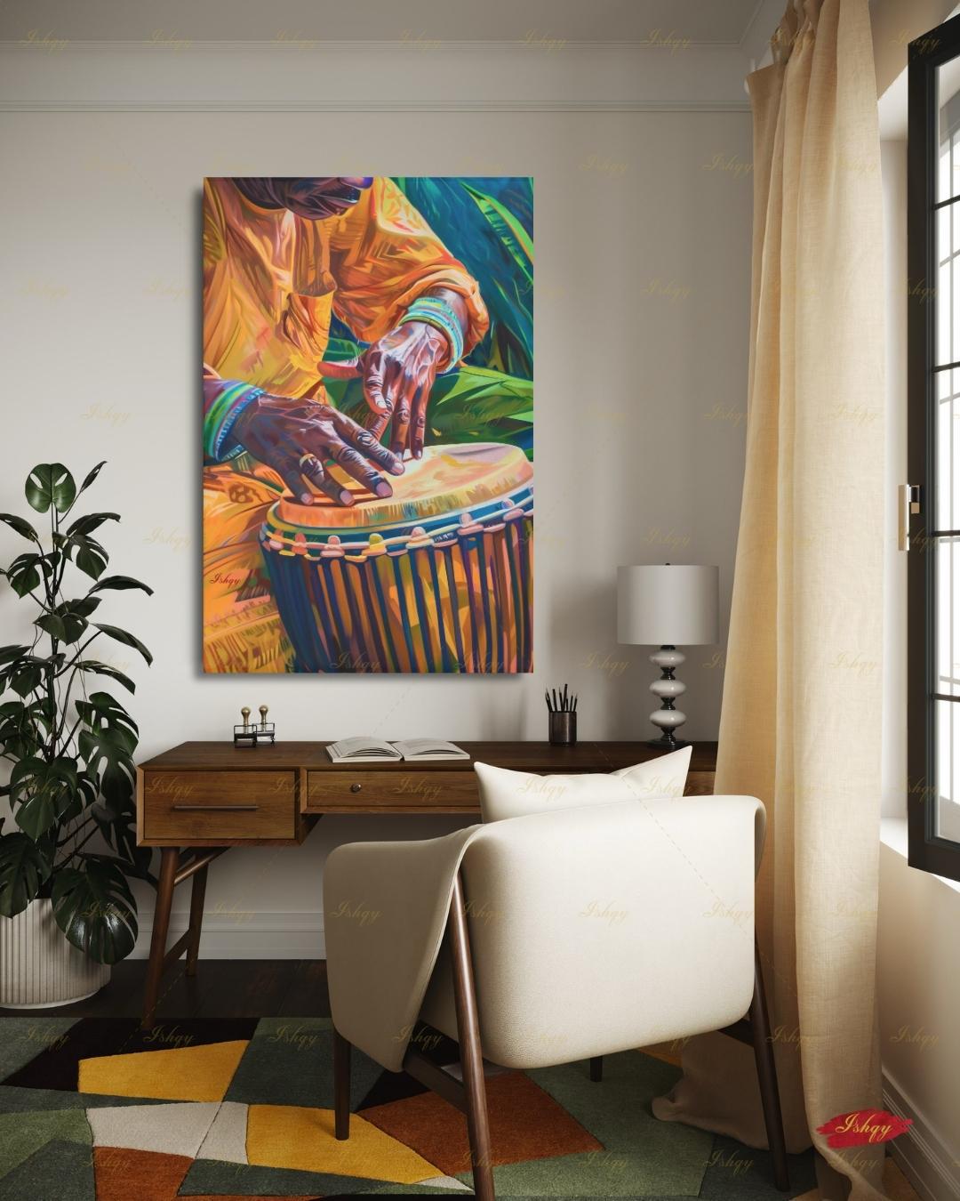 Garifuna Wall Art Canvas Print, Afro-Caribbean Drum Painting Print, Tribal Music Wall Decor, Vibrant Percussion Framed Art for Home