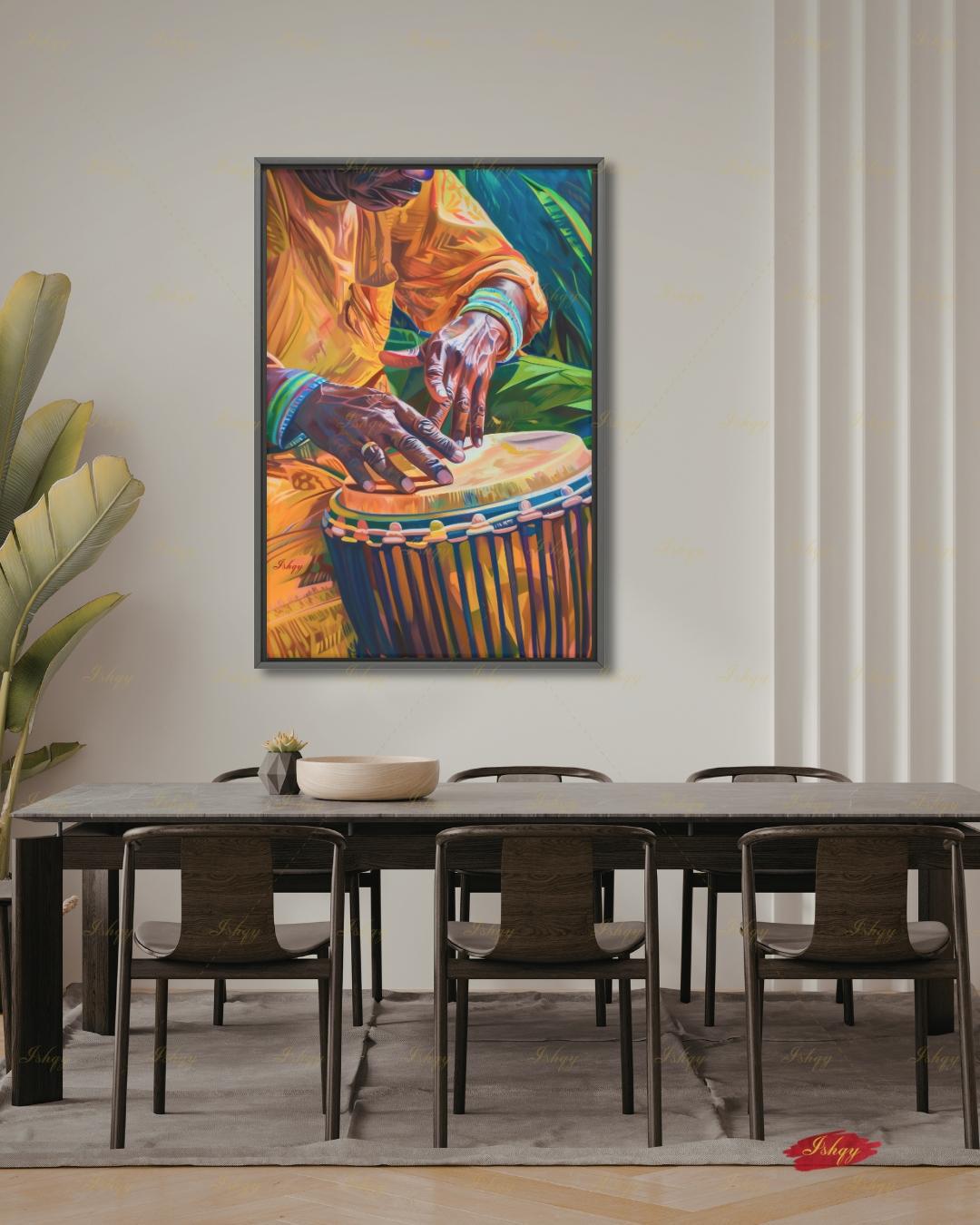 Garifuna Wall Art Canvas Print, Afro-Caribbean Drum Painting Print, Tribal Music Wall Decor, Vibrant Percussion Framed Art for Home